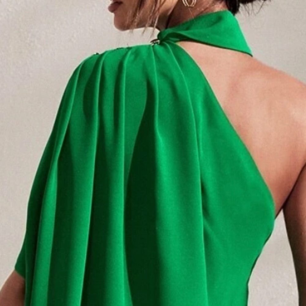 Green One Shoulder Ruched Sexy Party Evening Oversized Maxi Dress - Picture 3 of 4